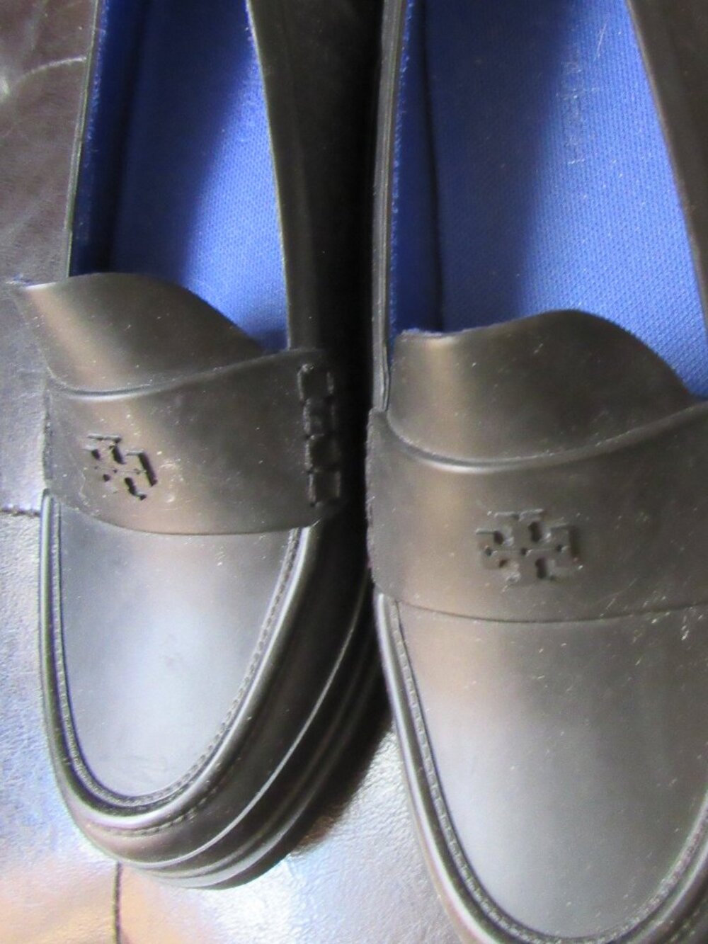 Tory Burch Black Rubber Slip-On Rain Boot Loafers Sz 8